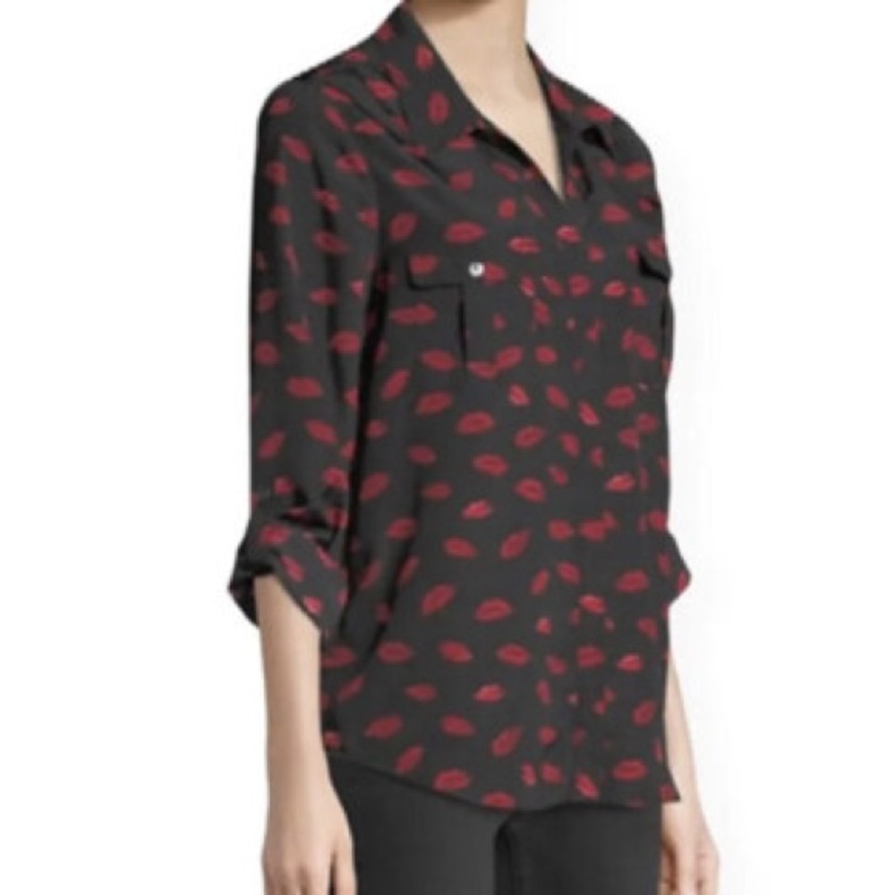 Joie Black and Red Kiss Print Blouse